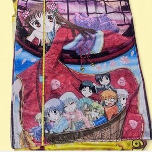 Vibrant Anime Character Throw Blanket in Red and Multicolor